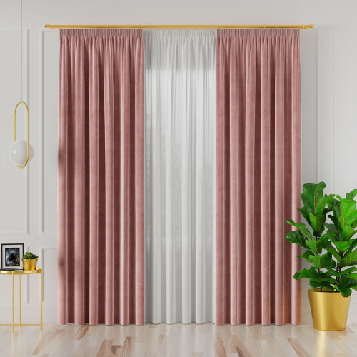 Welwetowa zasłona gotowa na taśmie Velvi, kolor ciemny pudrowy różowy, dostępna w kilku rozmiarach