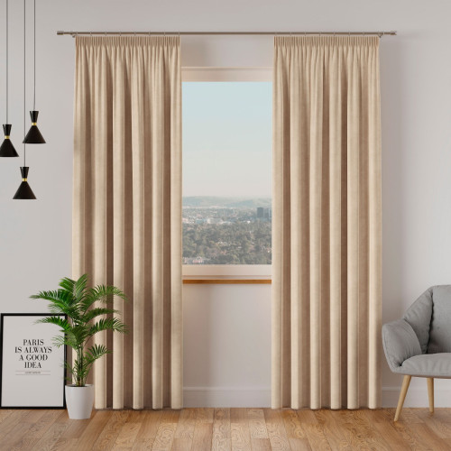 elegancka zasłona welwetowa w kolorze ciemny kremowy do salonu