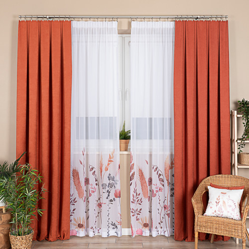 Firana gotowa z woalu na taśmie w stylu boho w polne kwiaty Alana, rozmiar 140x250 cm