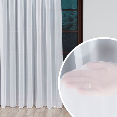 Firana woalowa trudnopalna gładka z obciążnikiem, kolor biały, wysokość 330 cm, 000101 - sprzedawana na metry