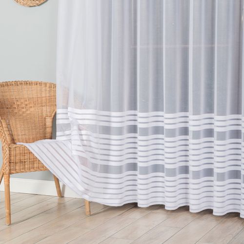Firanka żakardowa ze wzorem pasowym, kolor biały, oferowana w wysokości 160 cm i 250 cm- sprzedawana na metry