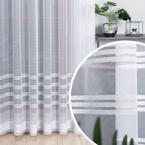Firanka żakardowa gotowa, rozmiar 200x250 cm, kolor biały ze srebrnym lurexem, Balbina