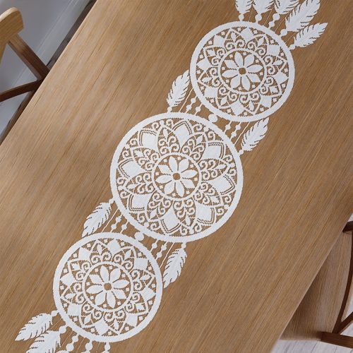 Biały bieżnik żakardowy, 36x140 cm w stylu boho, łapacz snów Alia