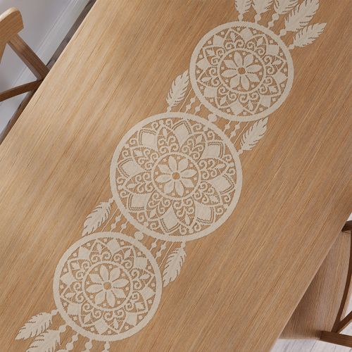 Beżowy bieżnik żakardowy, 36x140 cm w stylu boho, łapacz snów Alia