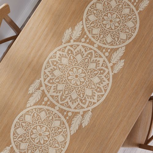 Beżowy bieżnik żakardowy, 44x224 cm w stylu boho, łapacz snów Alia
