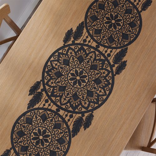 Czarny bieżnik żakardowy, 44x224 cm w stylu boho, łapacz snów Alia
