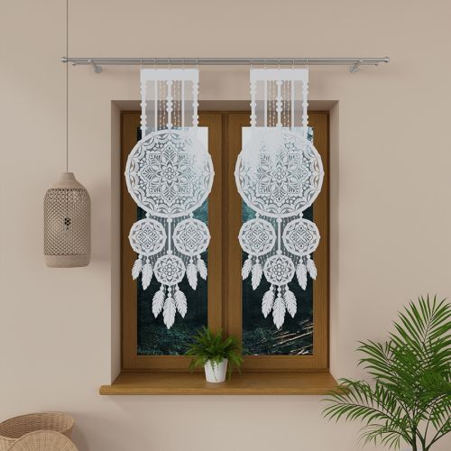 Biały panel żakardowy, 43x140 cm w stylu boho, łapacz snów Alia