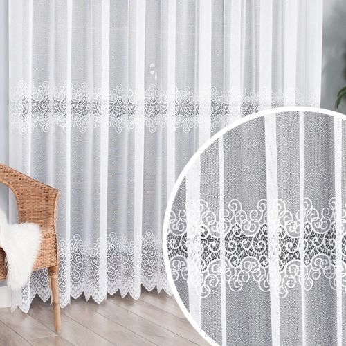 Firanka żakardowa na fleksach z geometrycznym wzorem, kolor biały - szyta na wymiar