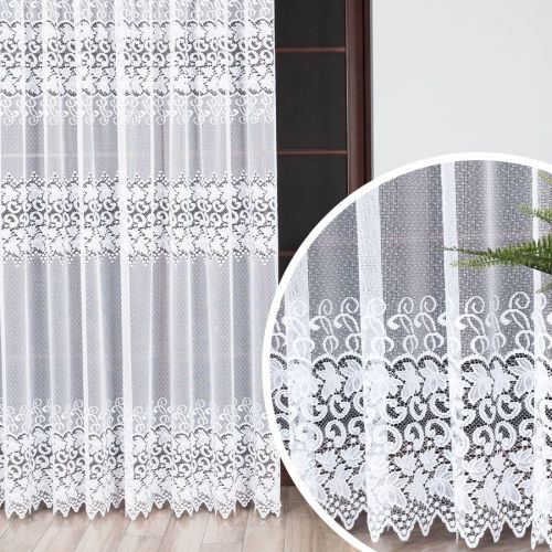 Firana żakardowa w kropki na taśmie wave z roślinnym wzorem, wysokość od 120 do 230 cm, 004465 - szyta na wymiar