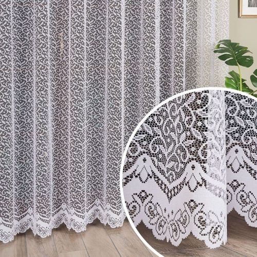 Długa firana żakardowa ze wzorem po całości w kolorze białym, wysokość 250 cm, 004542 - sprzedawana na metry