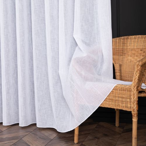 PREMIUM ALLURE Firanka o strukturze płótna z pionowymi przeszyciami, na haczykach fleks, Gianna, kolor biały, wysokość do 280 cm - szyta na wymiar