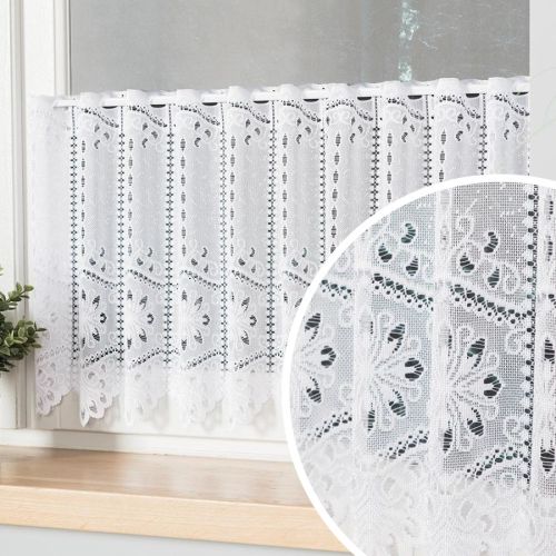 Biała panelowa zazdrostka żakardowa, wysokość 40 cm, 018533 - sprzedawana na metry