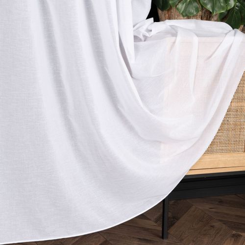 PREMIUM ALLURE Firana trudnopalna o strukturze płótna z ołowianką, kolor biały, na taśmie, wysokość do 300 cm, Lauren - szyta na wymiar