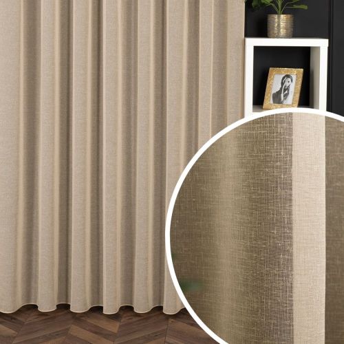 PREMIUM ALLURE Firanka wykończona ołowianką na przelotkach, Petra, kolor beżowy, wysokość do 300 cm - szyta na wymiar