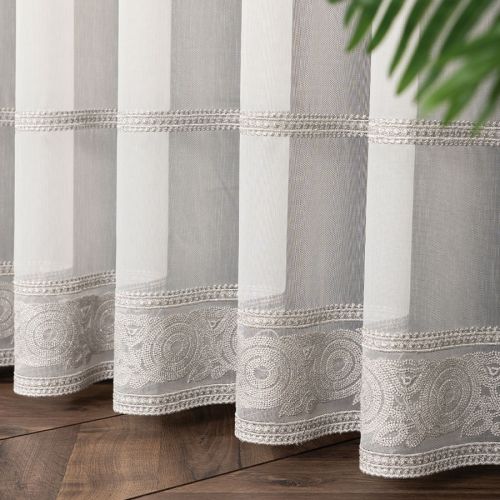 PREMIUM ALLURE Firanka na metry Linus, wysokość 300 cm, kolor biały ze srebrnym haftem