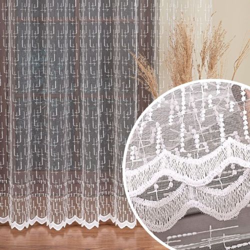 Długa firana  z nowoczesnym haftem, kolor biały wysokość 280 cm - sprzedawana na metry