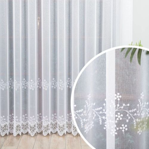 Firanka z aplikacją ze wzorem pasowym, kolor biały, wysokość 280 cm, 112719 - sprzedawana na metry