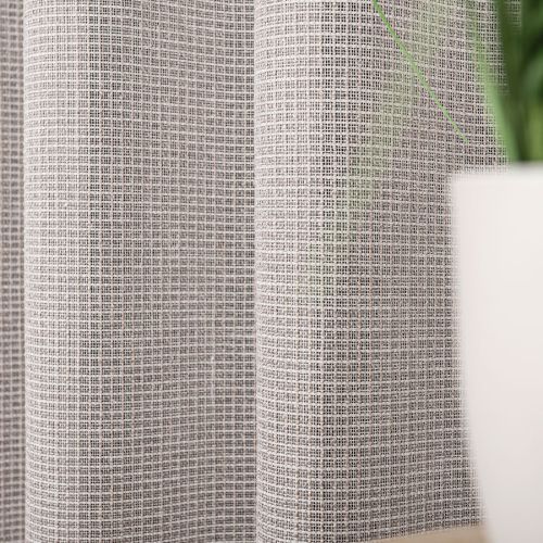 Długa firana do salonu z efektem bukli, kolor szaro-beżowy, wysokość 300 cm - sprzedawana na metry