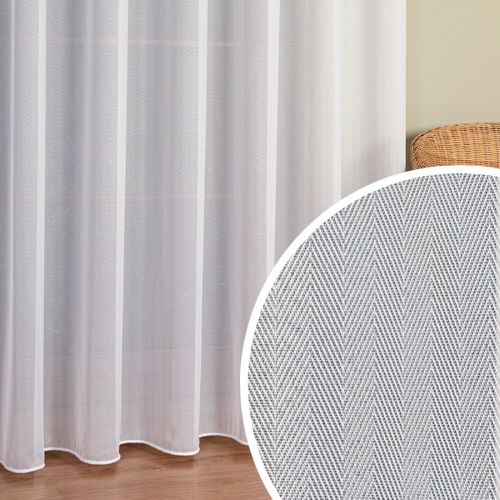 Długa firana wykonana z błyszczącej przędzy z ołowianką, wzór jodełki, kolor biały, wysokość 300 cm, Biała jodełka - sprzedawana na metry