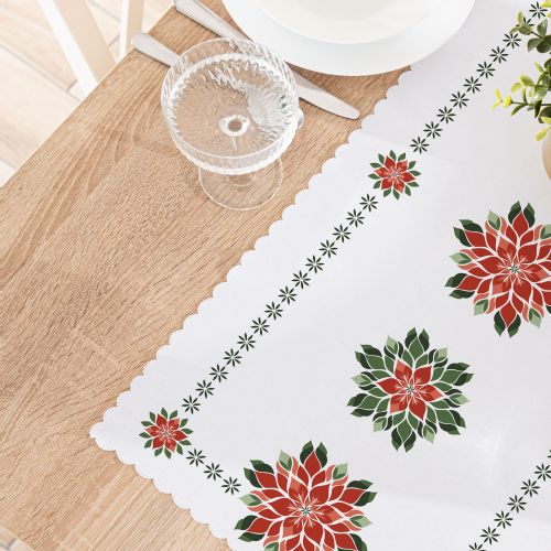 Bieżnik biały z tkaniny wodoodpornej ze świątecznym nadrukiem, rozmiar 50x100 cm, Folk-Gwiazda Betlejemska