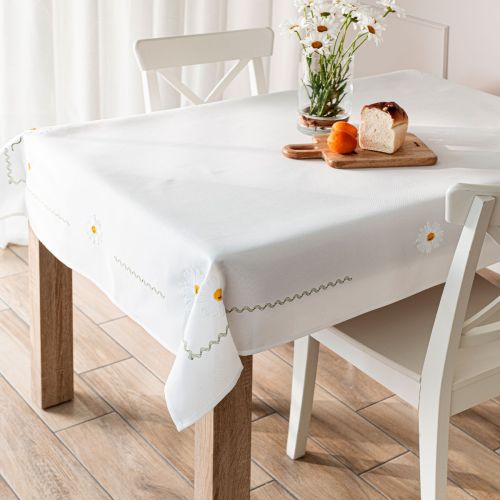 Obrus z białej tkaniny z delikatnym haftem, kilka rozmiarów, Summer