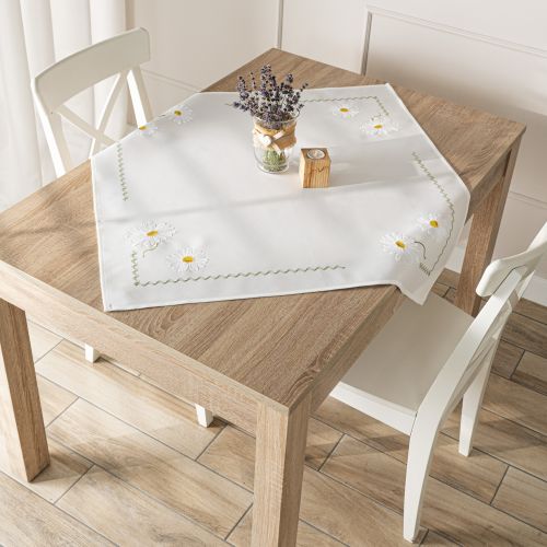 Serweta z białej tkaniny z delikatnym haftem, rozmiar 85x85 cm, Summer