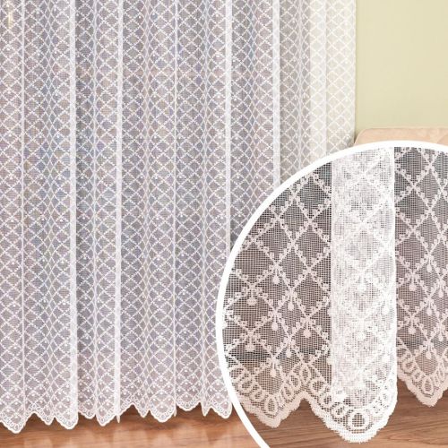 Długa firanka żakardowa z delikatnym geometrycznym wzorem, kolor biały, wysokość 250 cm - sprzedawana na metry
