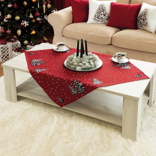 Serweta  w kolorze czerwonym z ozdobnym świątecznym haftem, rozmiar 85x85 cm, Śnieżna magia