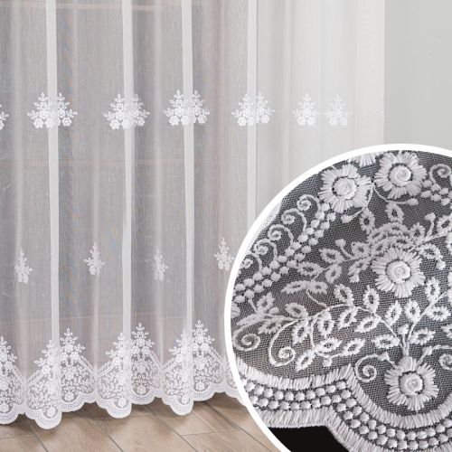Firanka tiulowa haftowana ze wzorem po całości, kolor biały, wysokość 280 cm, 242758 - sprzedawana na metry