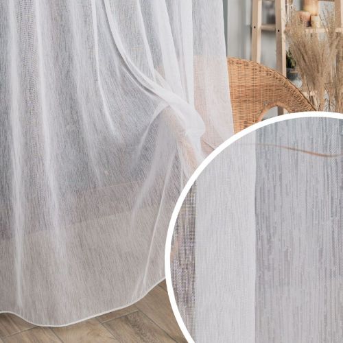 Długa firana do salonu, zagęszczona siatka o strukturze deszczyku z ołowianką, kolor biały, wysokość 300 cm - sprzedawana na metry