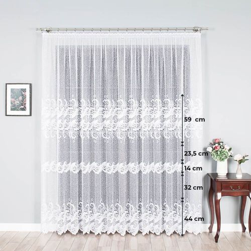 Firanka żakardowa ze wzorem pasowym, kolor biały, wysokość 250 cm, 049312 - sprzedawana na metry