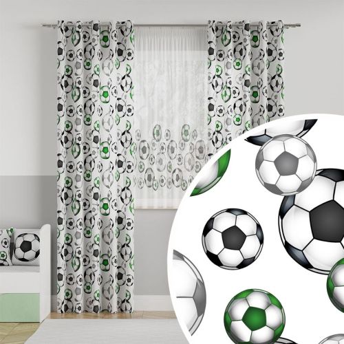 Welurowy  materiał na zasłony z zielono-czarnym nadrukiem, szerokość 165 cm, Futbol, Piłka - sprzedawany na metry