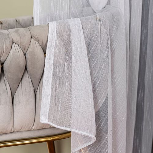 Firana o strukturze deszczyku, na przelotkach, kolor biały ze srebrną nitką, wysokość do 280 cm, Neve - szyta na wymiar