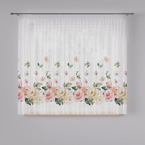 Firanka woalowa z ołowianką, drukowana w róże, wysokość 157 cm, Atena - sprzedawana na metry