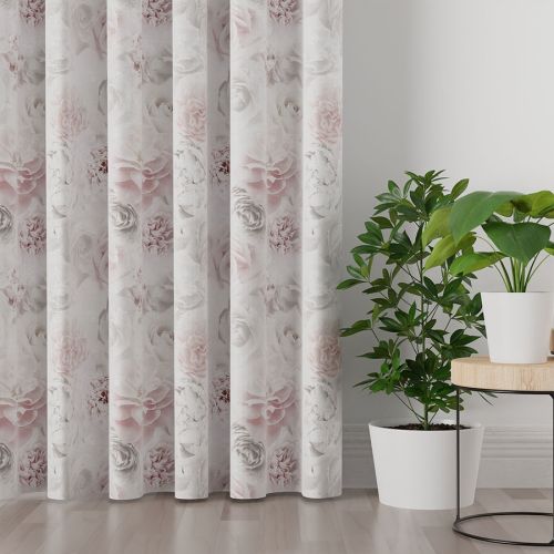 Tkanina zasłonowa welwetowa drukowana w kwiaty, kolor pastelowy róż, szerokość 150 cm, Rose - sprzedawana na metry