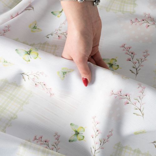 Tkanina wodoodporna biała z kolorowym nadrukiem, szerokość 160 cm, Wiosenny patchwork - sprzedawana na metry