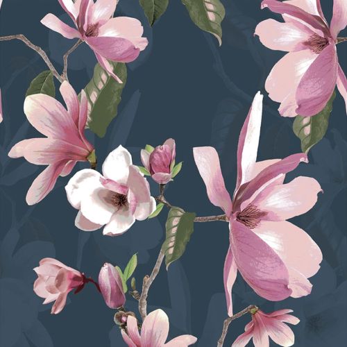 Zaciemniająca tkanina dekoracyjna Magnolia, szerokość 145 cm, kolor granatowy - sprzedawana na metry