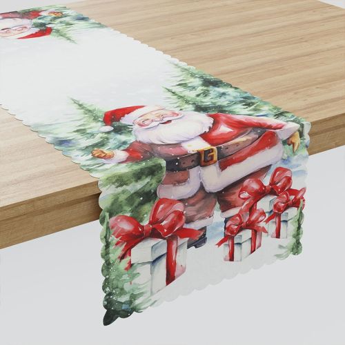 Bieżnik z tkaniny wodoodpornej z klasycznym nadrukiem świątecznym, rozmiar 38x140 cm, Mikołaj