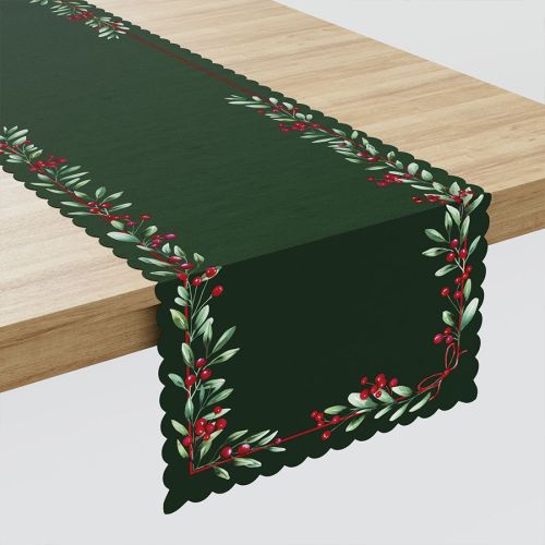 Bieżnik z tkaniny wodoodpornej w kolorze zielonym, rozmiar 38x180 cm, Jarzębina