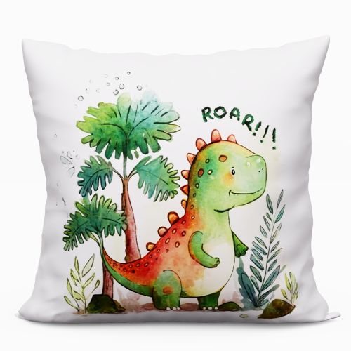  Poduszka z mikrofibry z wypełnieniem silikonowym z kolorowym nadrukiem, rozmiar 40x40 cm, Dinozaur