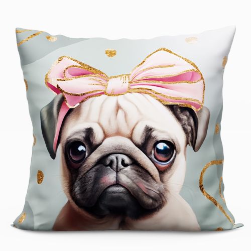 Poduszka z wypełnieniem silikonowym z mikrofibry, rozmiar 40x40 cm, Pug
