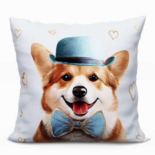 Dwustronna poduszka z wypełnieniem silikonowym z mikrofibry z motywem psa corgi, rozmiar 40x40 cm