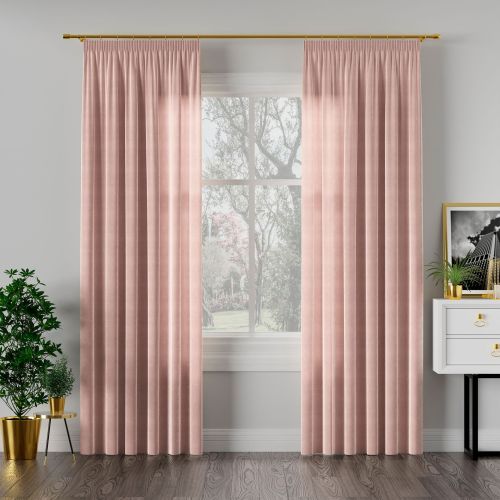 Welwetowa zasłona gotowa na taśmie Velvi, kolor pudrowy różowy, dostępna w kilku rozmiarach