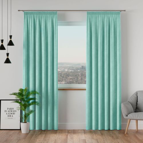 Welwetowa zasłona gotowa na taśmie Velvi, kolor miętowy, dostępna w kilku rozmiarach