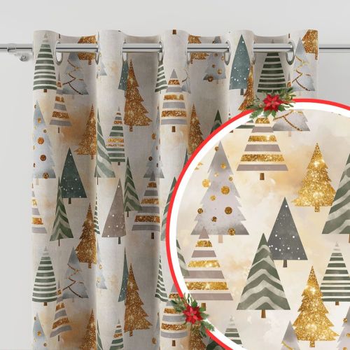 Zasłona z tkaniny wodoodpornej, drukowana w kolorze beżowym, na przelotkach, wysokość do 350 cm, Pastelowe choinki - szyta na wymiar