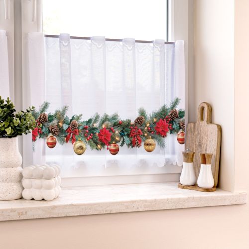 Świąteczna zazdrostka żakardowa gotowa z otworami na drążek kolorowy nadruk dwa rozmiary Girlanda z Gwiazdą Betlejemską