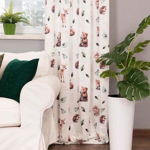 Gotowa zasłona na taśmie, zasłona do pokoju dziecka w leśne zwierzęta, rozmiar 140x250 cm