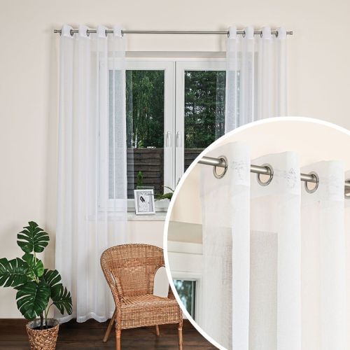 Firana gotowa z etaminy na srebrnych przelotkach, kolor biały, oferowana w rozmiarze: 140x230 cm lub 140x250 cm, FG0006