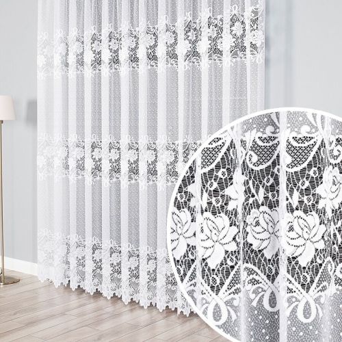 Firanka żakardowa na taśmie z kwiatowym wzorem, oferowana w wysokości od 100 do 250 cm - szyta na wymiar