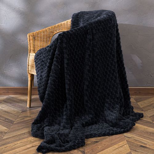 Puszysty i miękki wytłaczany koc, kolor czarny, oferowany w dwóch rozmiarach, Mikos
